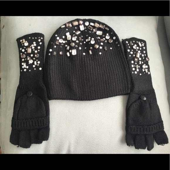 INC International Concepts Accessories - NWOT Gem embellished Hat and mittens - One Size